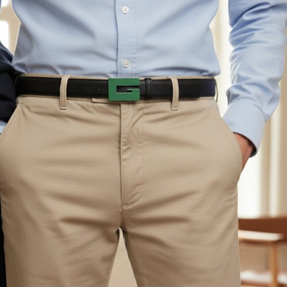 Gucci 709974 Unisex Black Leather Belt with Ceramic Green G Buckle, 100 or 105 - Picture 2 of 15